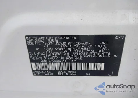 2012 Toyota Rav4 from USA, damaged, VIN JTMBF4DV2C5052144